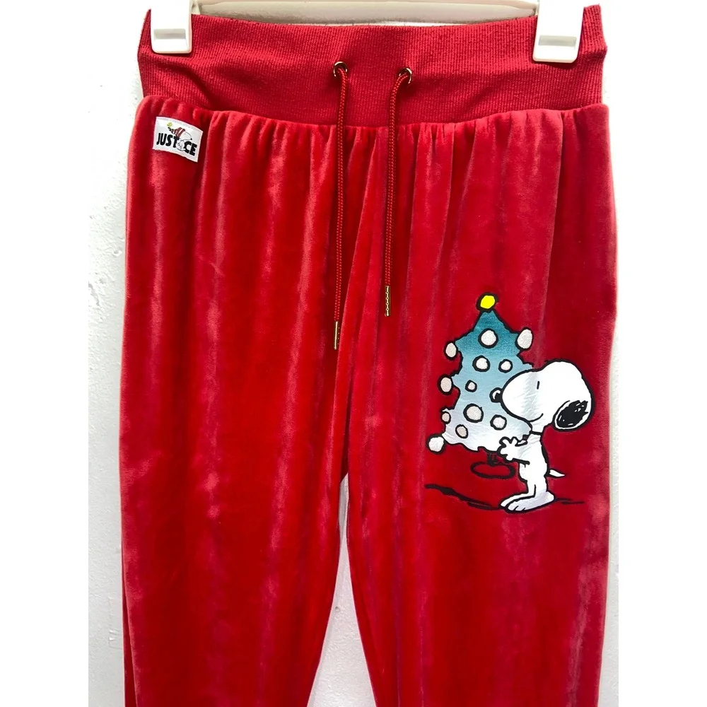 Justice Peanuts Snoopy Christmas Velour Hoodie Joggers Tracksuit Set Red Girl XL